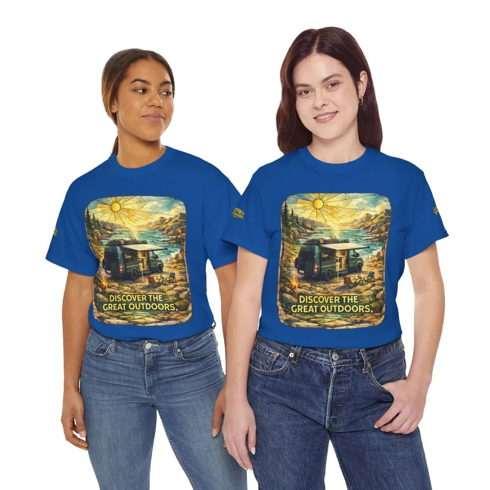 Unisex Heavy Cotton Tee — "Discover The Great Outdoors" Design Cubic-Line