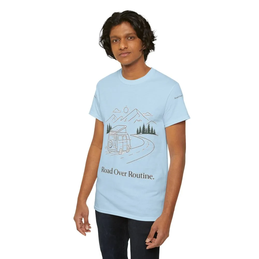 6383269006246014344_2048.jpeg Unisex Heavy Cotton Tee — "Road Over Routine" Design Minimal-Line