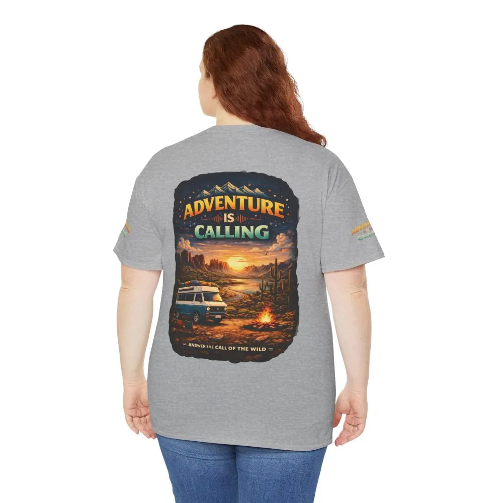 Unisex Heavy Cotton Tee — "Adventure Is Calling" Design Scenic-Line
