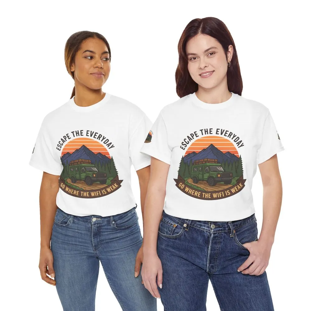 Unisex Heavy Cotton Tee — "Go Where the WiFi Is Weak" Adventure Shirt