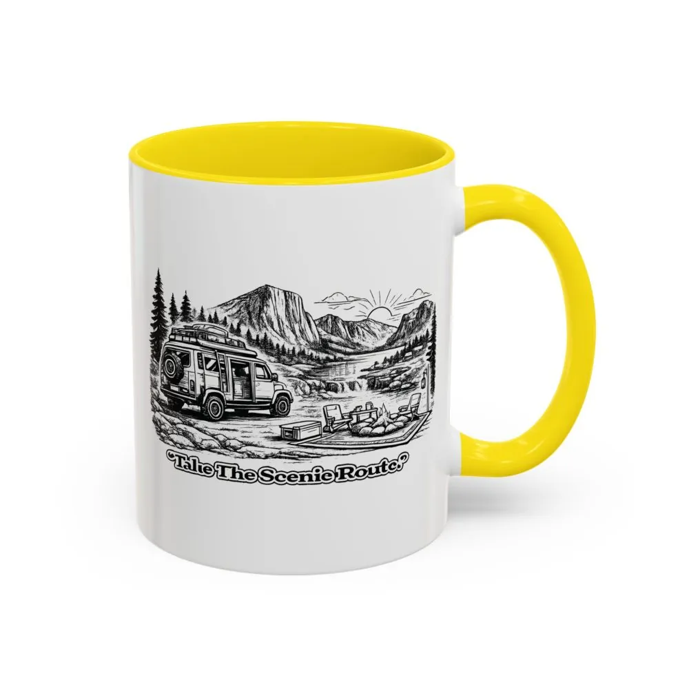 Accent Coffee Mug (11, 15oz) — "Take The Scenic Route" Design Minimal-Line