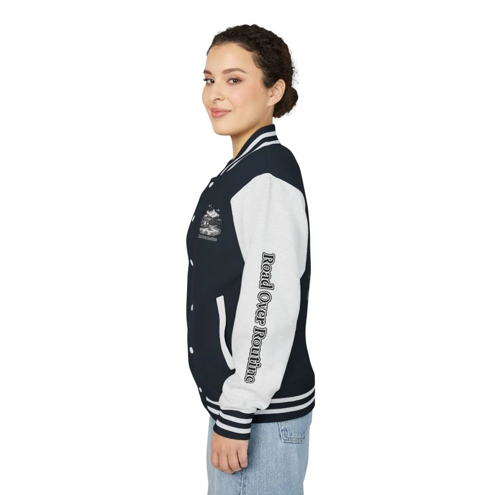 Unisex Heavyweight Letterman Jacket — "Road Over Routine" Travel Varsity Coat