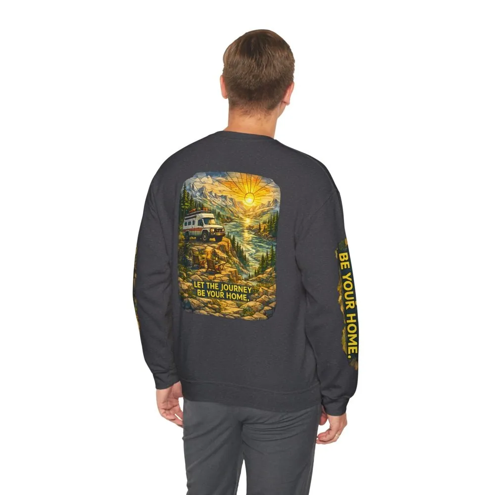 Unisex Heavy Blend™ Crewneck Sweatshirt — "Let The Journey Be Your Home" Design Cubic-Line