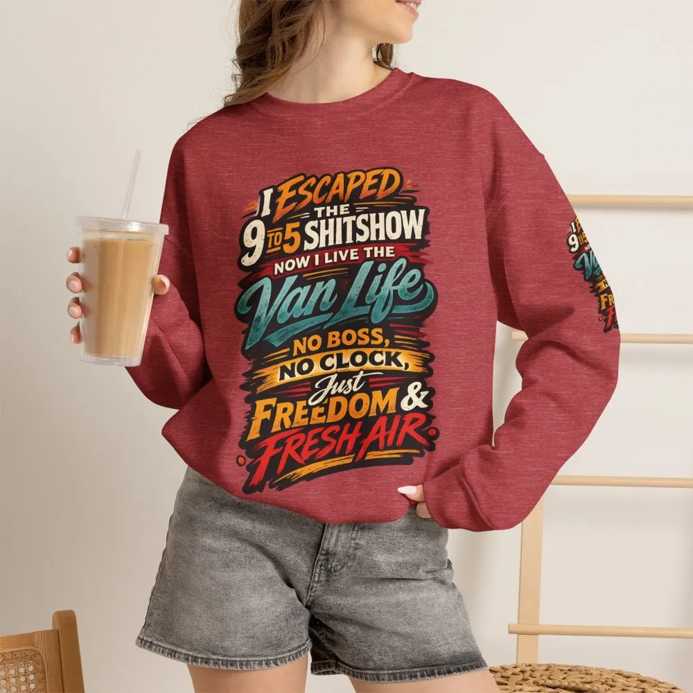 Unisex Heavy Blend™ Crewneck Sweatshirt — "I Escaped The 9 To 5" Design F**K-Line