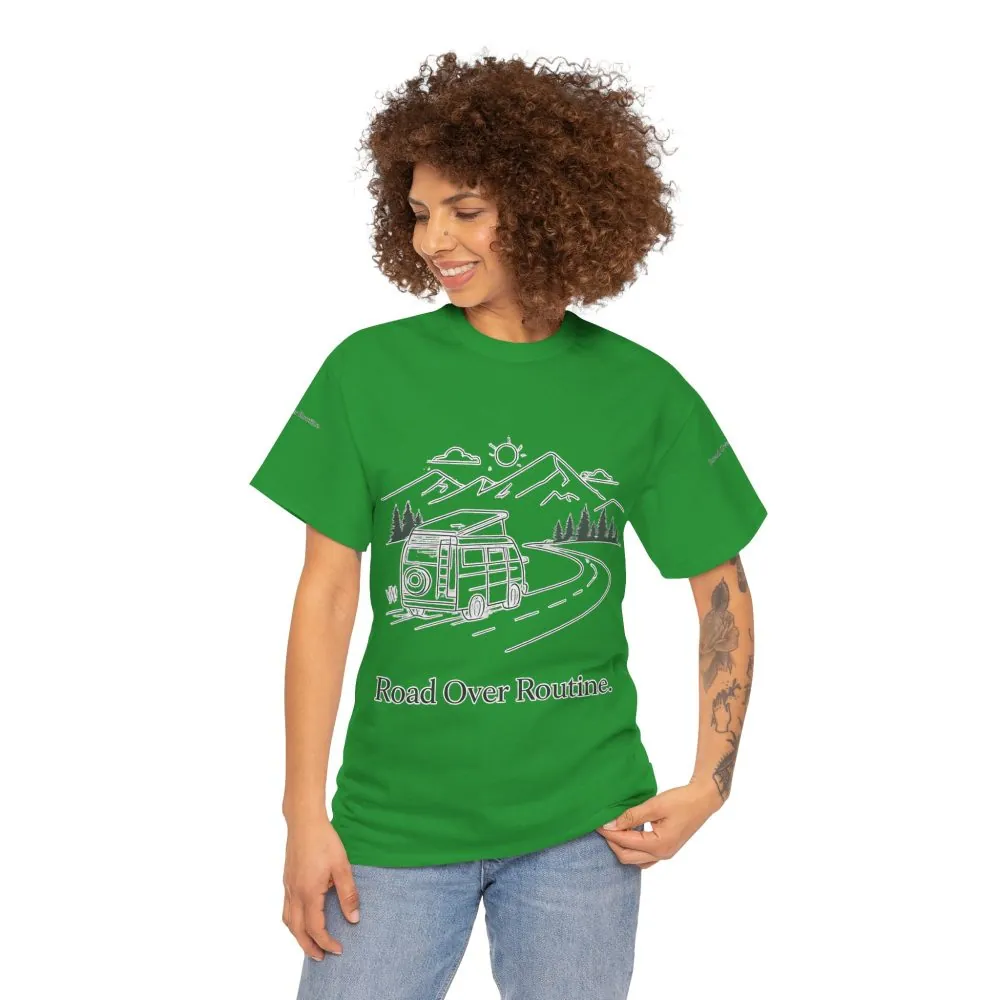 Unisex Heavy Cotton Tee — "Road Over Routine" Design Minimal-Line