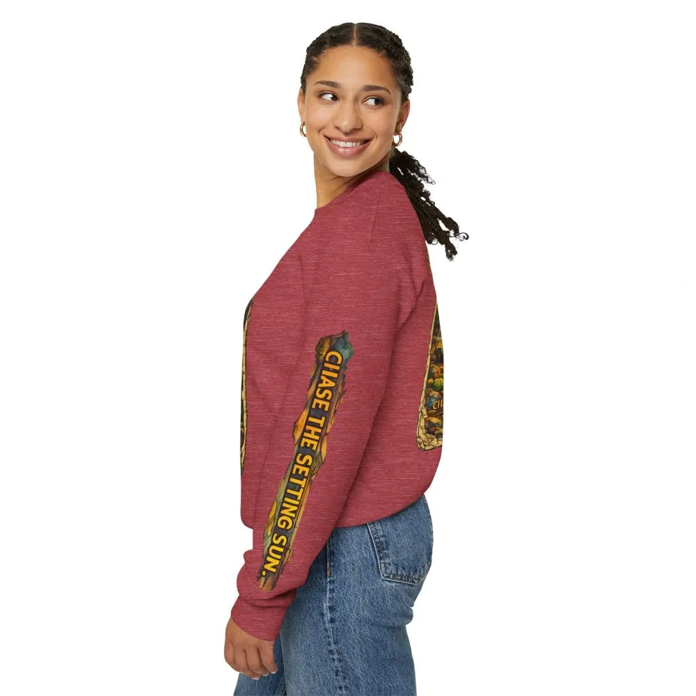 Unisex Heavy Blend™ Crewneck Sweatshirt — "Chase The Settings Sun" Design Cubic-Line