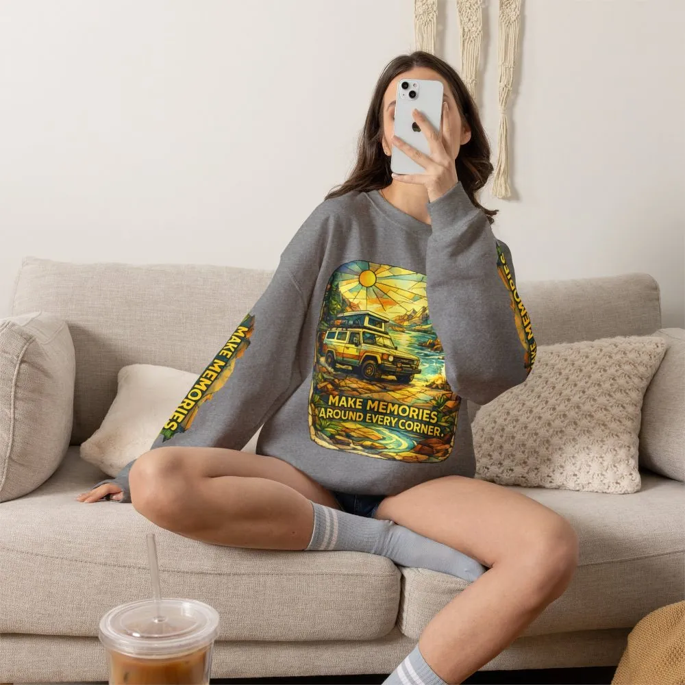 6422185127739272254_2048.jpeg Unisex Heavy Blend™ Crewneck Sweatshirt — "Make Memories Around Every Corner" Design Cubic-Line