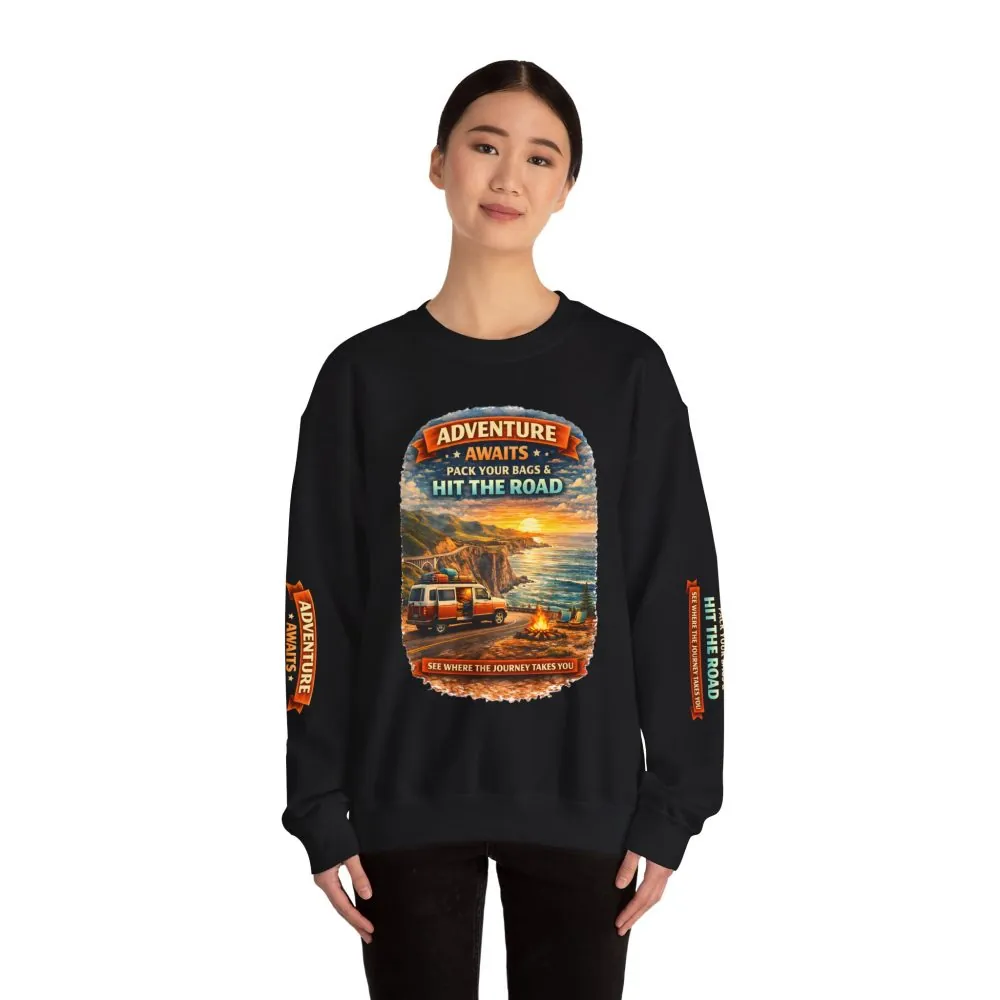 6432621923637322330_2048.jpeg Unisex Heavy Blend™ Crewneck Sweatshirt — "Adventure Awaits-Pack Your Bags" Design Scenic-Line