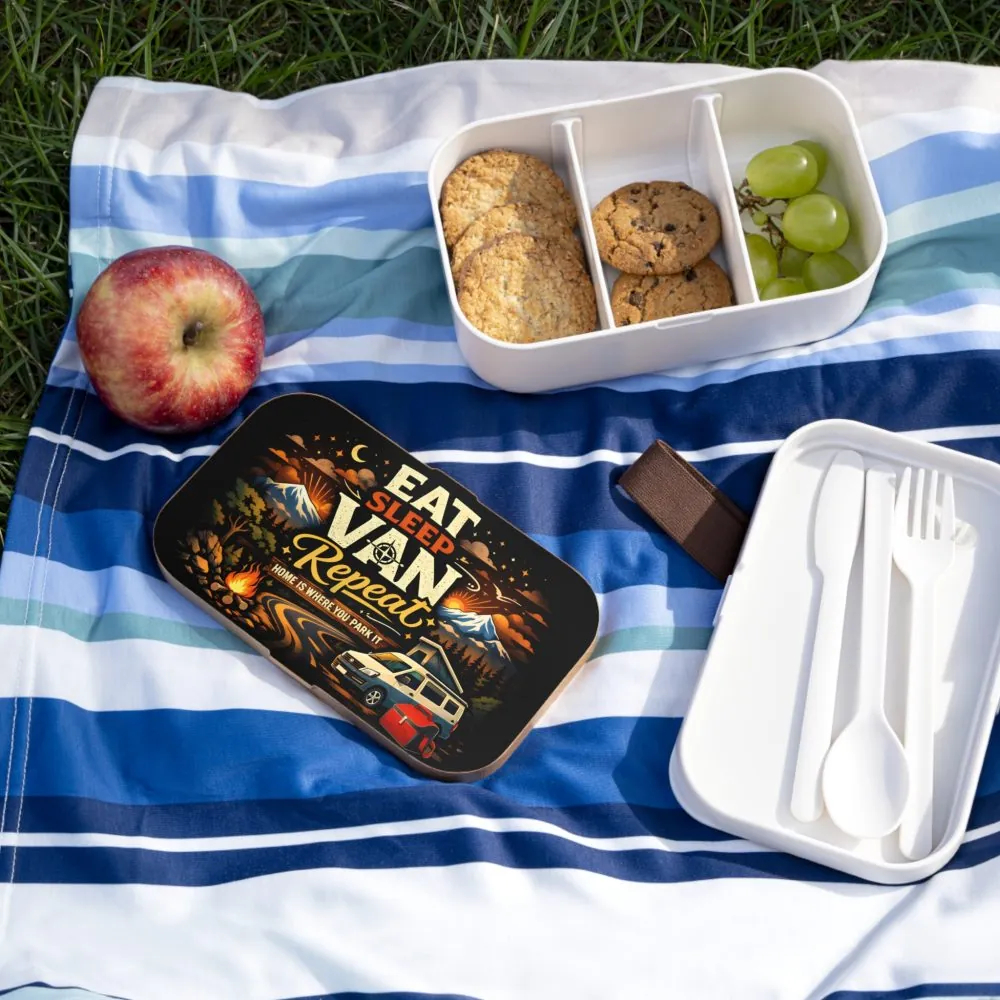 Adventure Camper Bento Box — "Eat Sleep Van Repeat" Camping Lunchbox for Vanlife & Outdoor Lovers