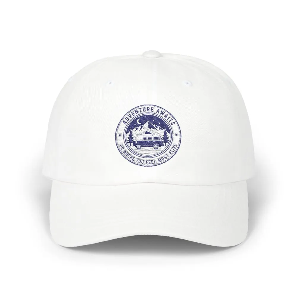 Dad Cap - "Adventure Awaits-Go Where You Feel Most Alive" Vintage National Park Stamp Hat