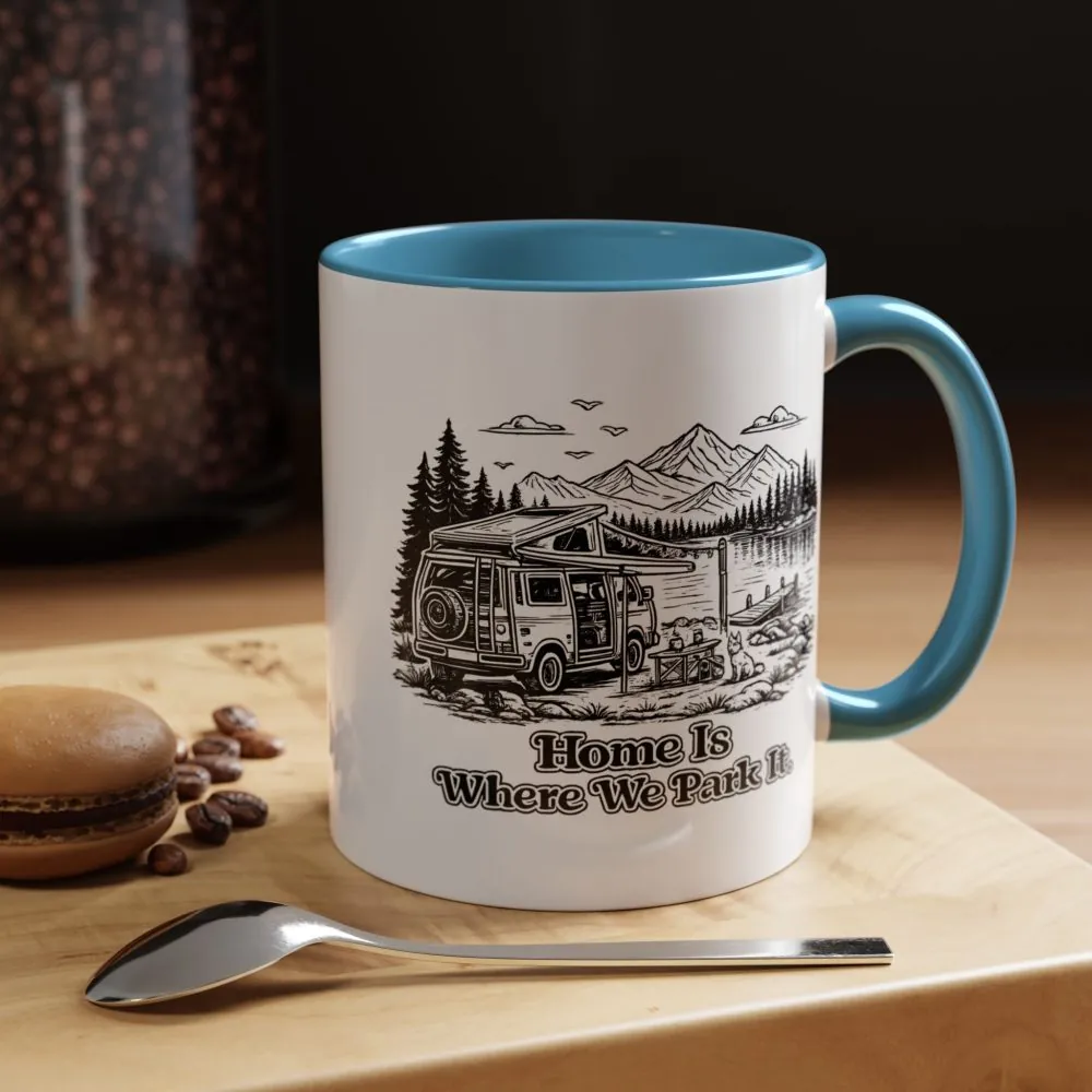 Accent Coffee Mug (11, 15oz) — "Home Is Where You Park It" Design Minimal-Line