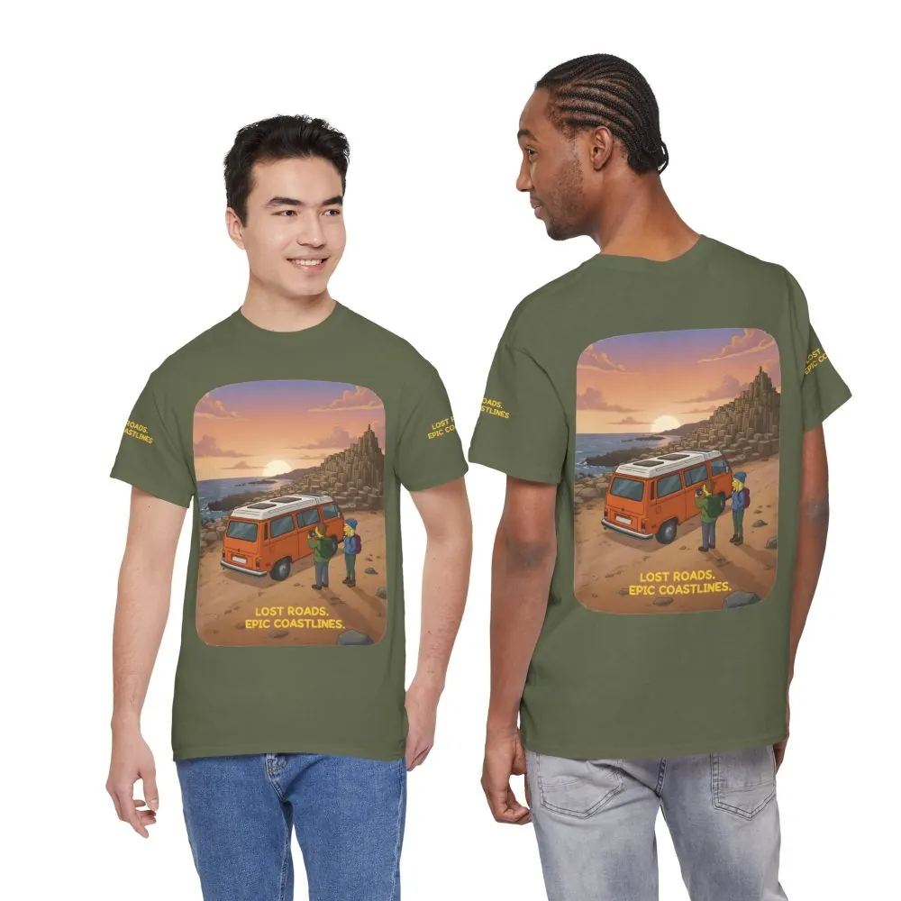 Unisex Heavy Cotton Tee — "Lost Roads Epic Coastlines" Design Sitcom-Line