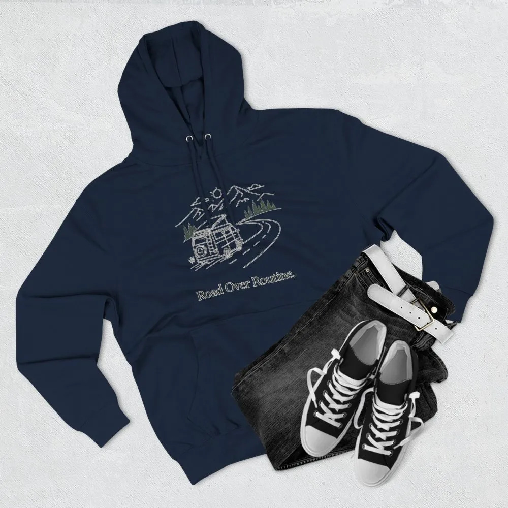 6448328514367482954_2048.jpeg Three-Panel Fleece Hoodie - "Road Over Routine" Design Minimal-Line