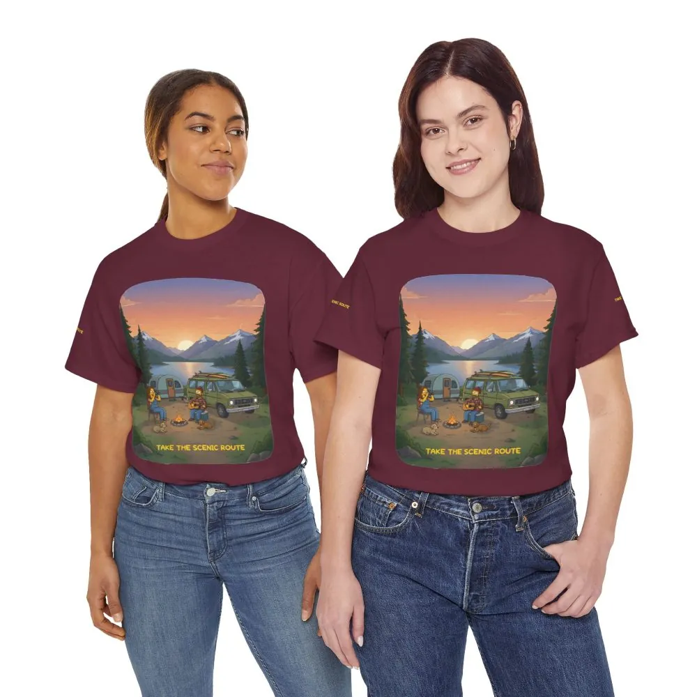 Unisex Heavy Cotton Tee — "Take The Scenic Route" Design Sitcom-Line