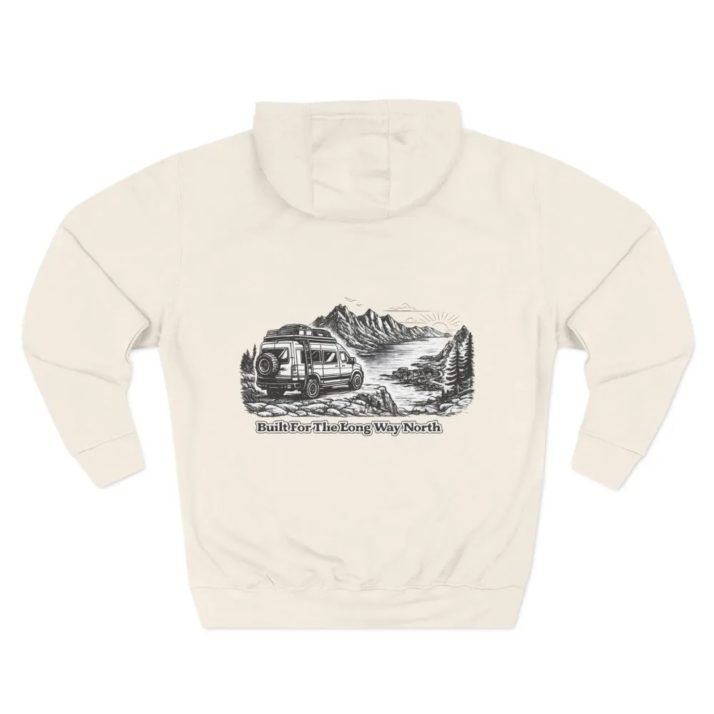 Three-Panel Fleece Hoodie - "Built For The Long Way North" Design Minimal-Line