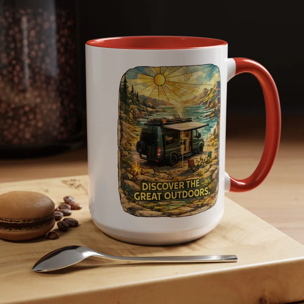 Accent Coffee Mug (11, 15oz) — "Discover The Great Outdoors" Design Cubic-Line
