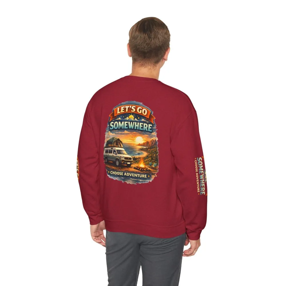 Unisex Heavy Blend™ Crewneck Sweatshirt — "Lets Go Somewhere" Design Scenic-Line