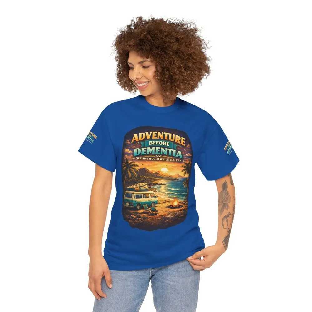 Unisex Heavy Cotton Tee — "Adventure Before Dementia" Design Scenic-Line