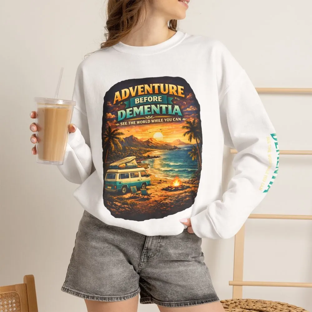 Unisex Heavy Blend™ Crewneck Sweatshirt — "Adventure Before Dementia" Design Scenic-Line