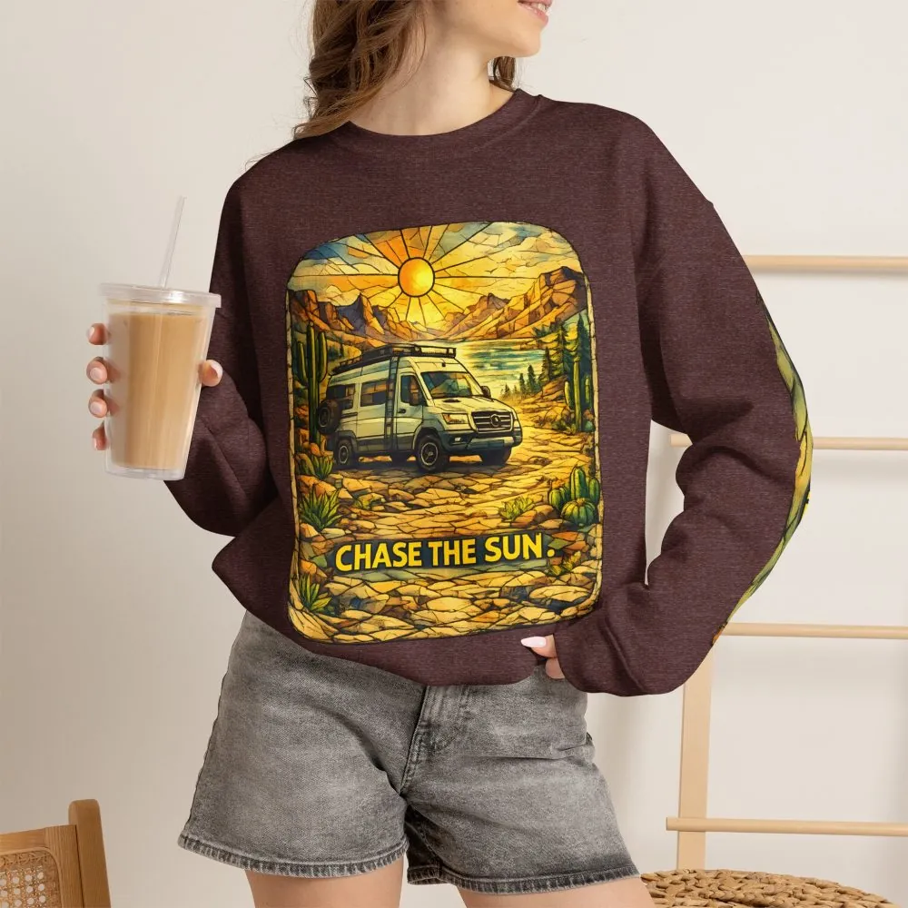 Unisex Heavy Blend™ Crewneck Sweatshirt — "Chase The Sun" Design Cubic-Line