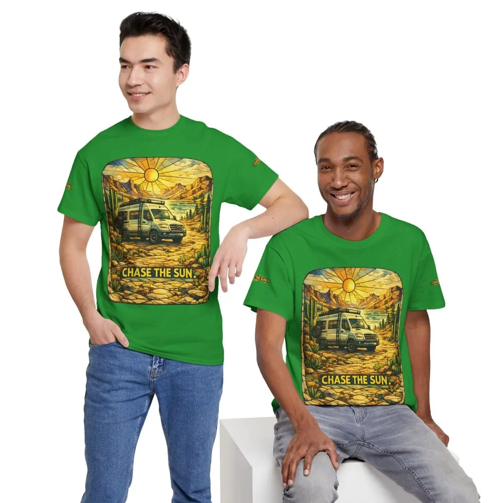 Unisex Heavy Cotton Tee — "Chase The Sun" Design Cubic-Line