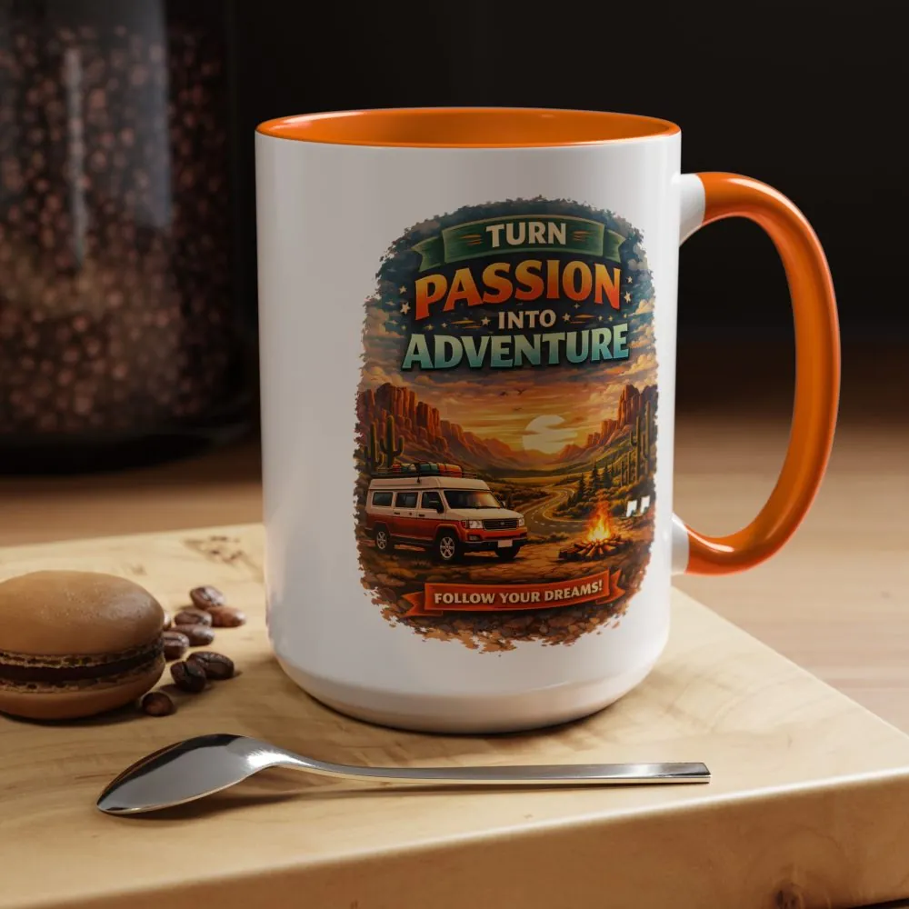Accent Coffee Mug (11, 15oz) — "Turn Passion Into Adventure" Design Scenic-Line