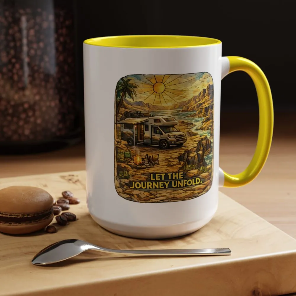 Accent Coffee Mug (11, 15oz) — "Let The Journey Unfold" Design Cubic-Line