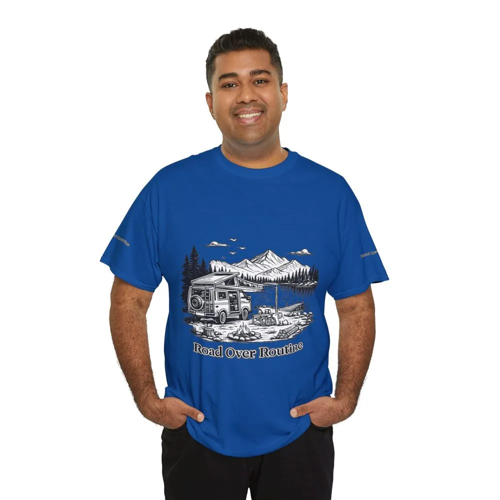 650552913808179876_2048.jpeg Unisex Heavy Cotton Tee — "Road Over Routine" Design Minimal-Line
