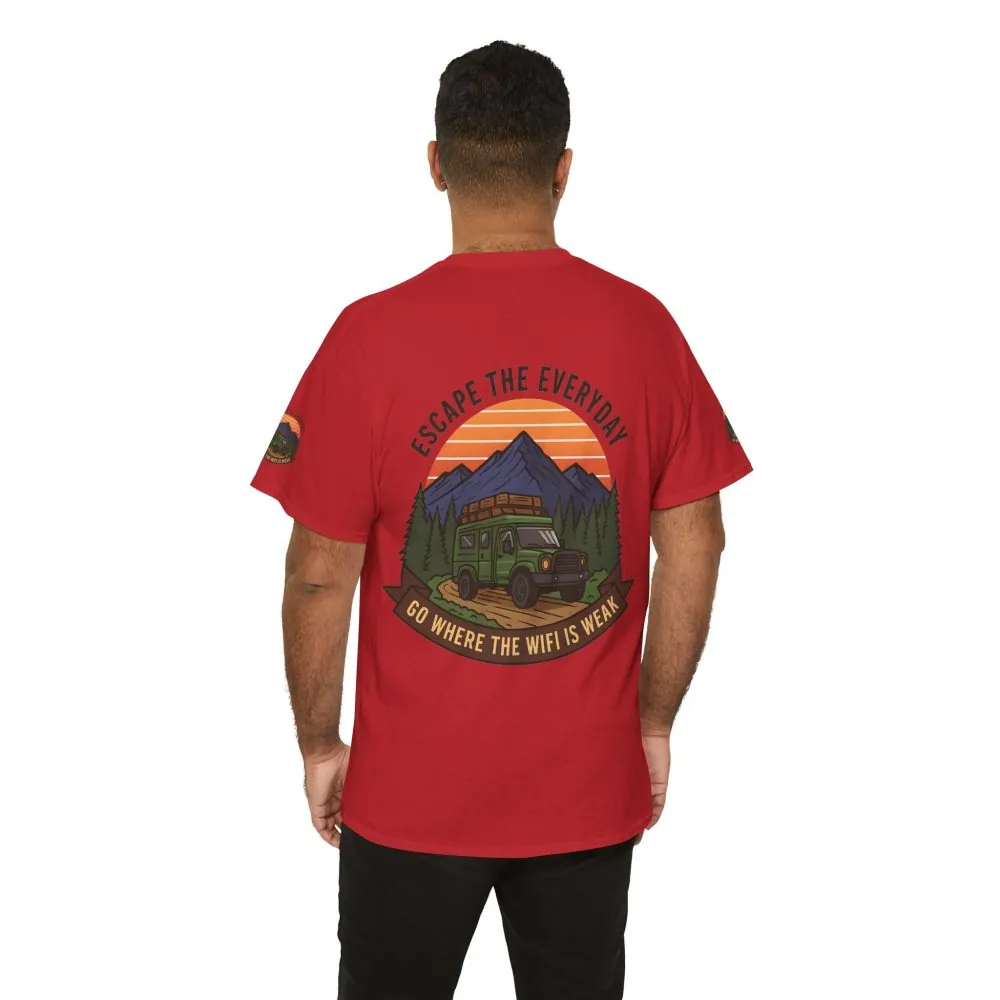 Unisex Heavy Cotton Tee — "Go Where the WiFi Is Weak" Adventure Shirt