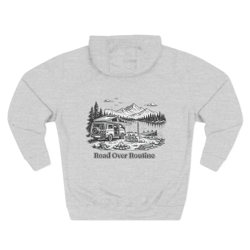 651398783820931636_2048.jpeg Three-Panel Fleece Hoodie - "Road Over Routine" Design Minimal-Line