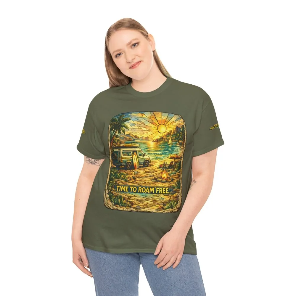 6523158833285130406_2048.jpeg Unisex Heavy Cotton Tee — "Time To Roam Free" Design Cubic-Line