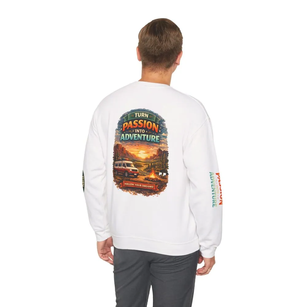 6526732732019930097_2048.jpeg Unisex Heavy Blend™ Crewneck Sweatshirt — "Turn Passion Into Adventure" Design Scenic-Line