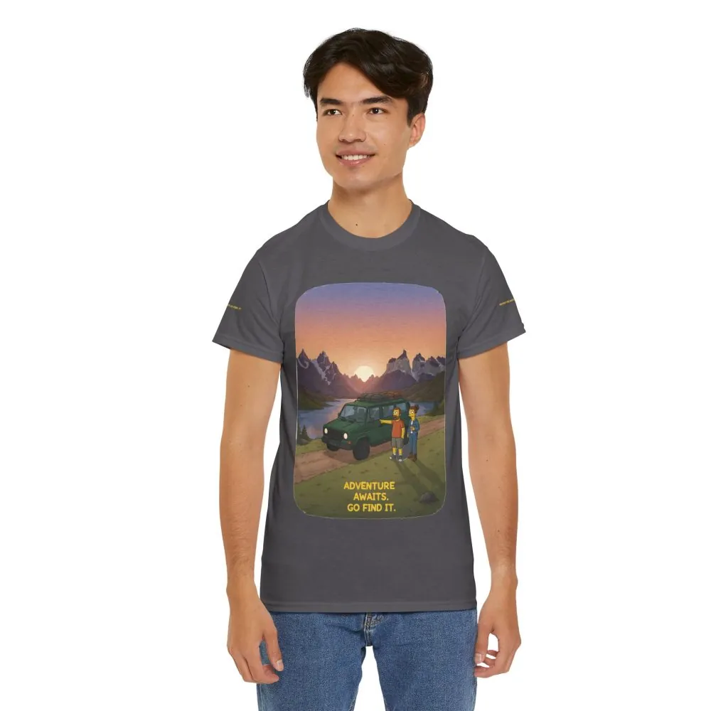 Unisex Heavy Cotton Tee — "Adventure Awaits-Go Find It" Design Sitcom-Line