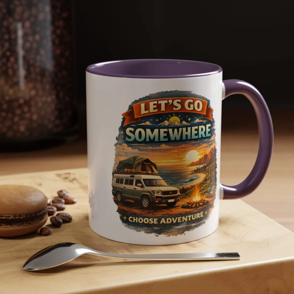 Accent Coffee Mug (11, 15oz) — "Lets Go Somewhere" Design Scenic-Line