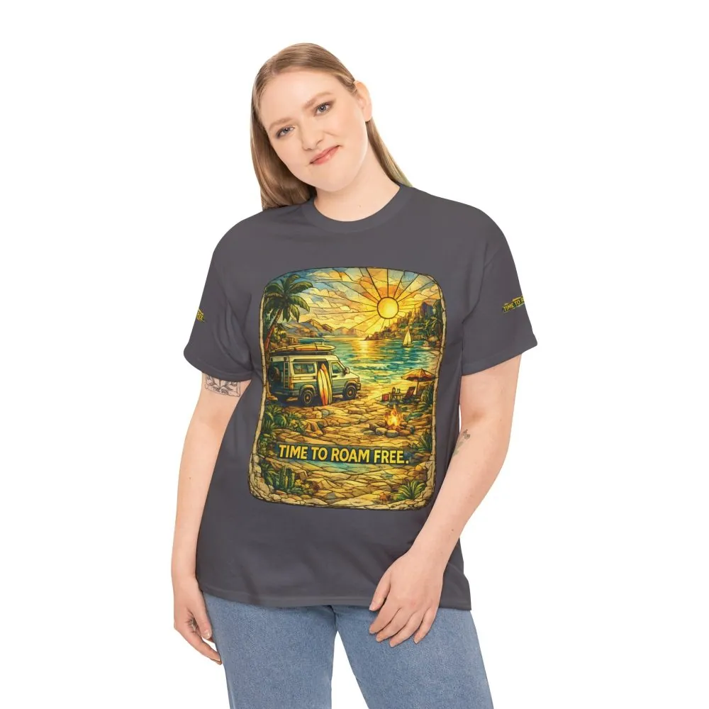 6550624005788811216_2048.jpeg Unisex Heavy Cotton Tee — "Time To Roam Free" Design Cubic-Line