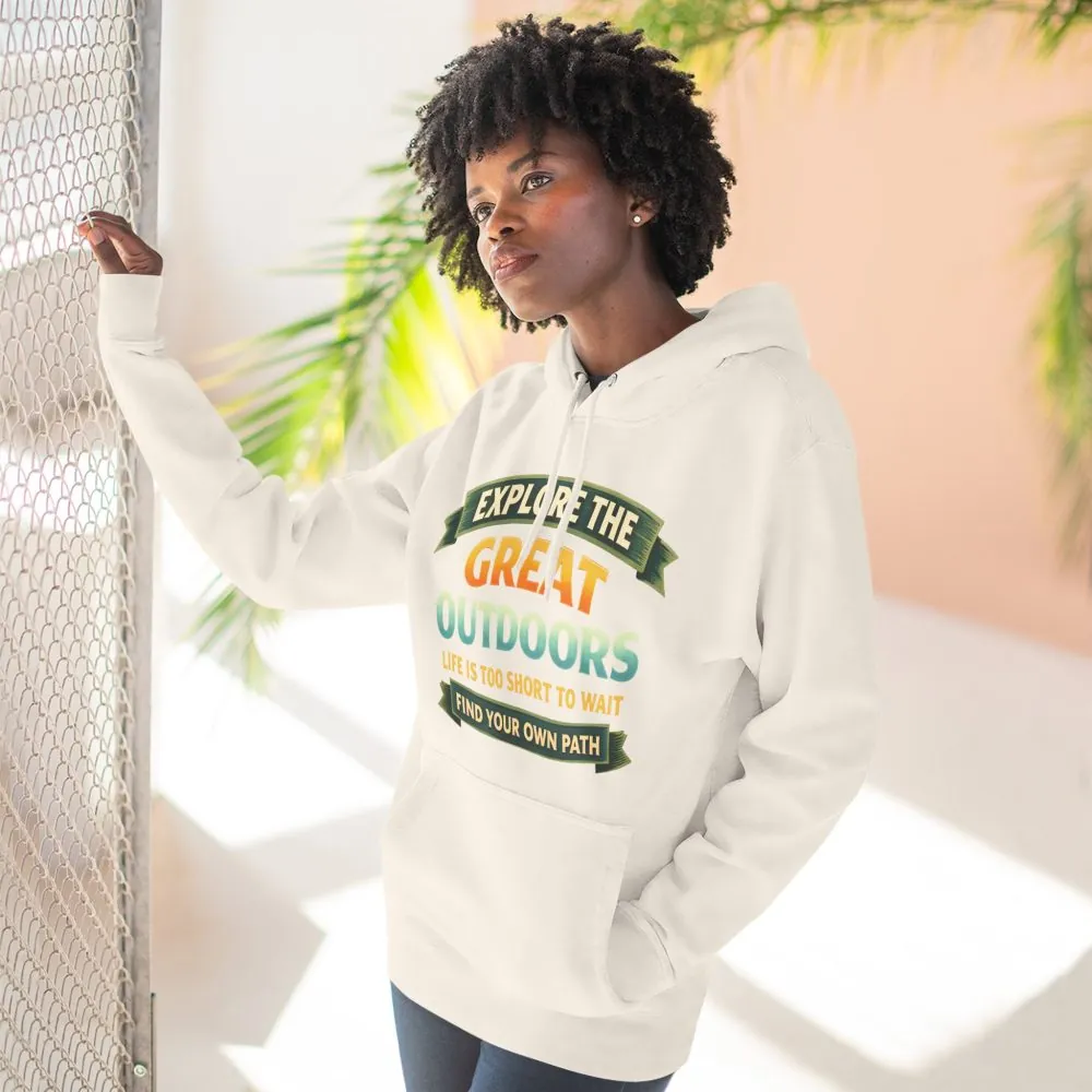 Three-Panel Fleece Hoodie - "Explore The Great Outdoors" Design Scenic-Line