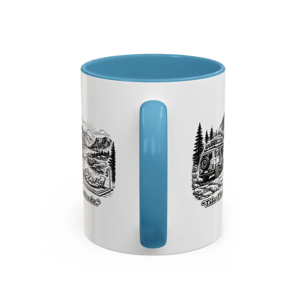 Accent Coffee Mug (11, 15oz) — "Take The Scenic Route" Design Minimal-Line