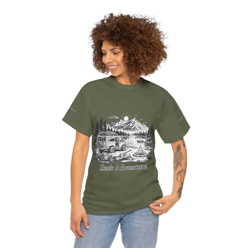 Unisex Heavy Cotton Tee — "Seek Adventure" Design Minimal-Line