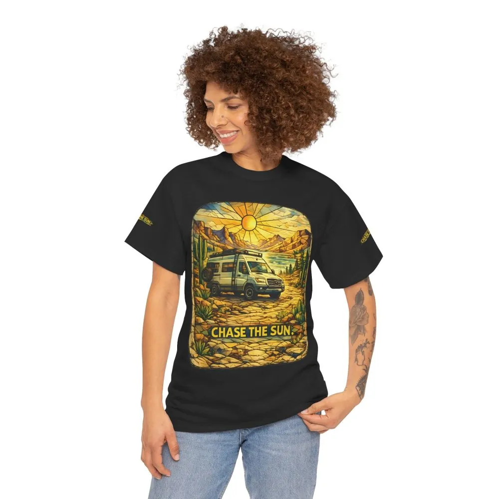 Unisex Heavy Cotton Tee — "Chase The Sun" Design Cubic-Line