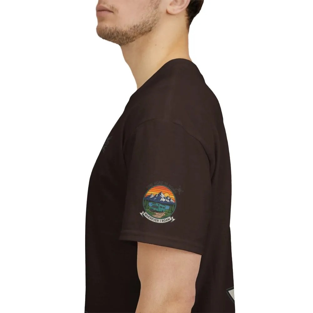 Unisex Heavy Cotton Tee  — 'The Road Is Home, Wherever I Roam' Retro Camper Tee