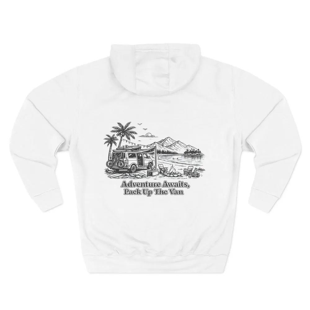 Three-Panel Fleece Hoodie - "Adventure Awaits,Pack Up The Van" Design Minimal-Line