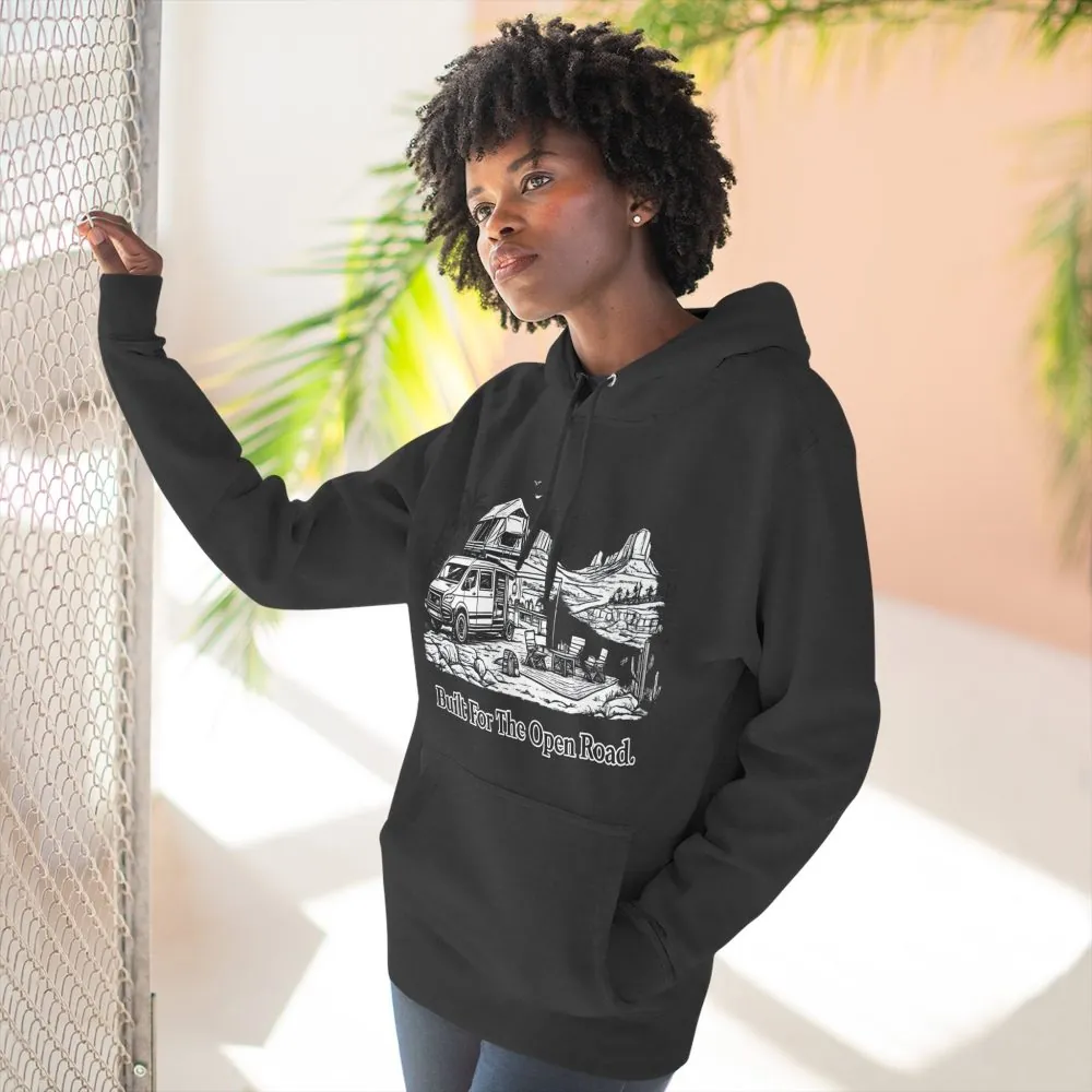 Three-Panel Fleece Hoodie - "Built For The Open Road" Design Minimal-Line