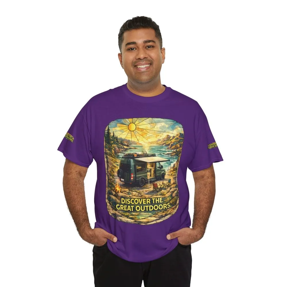 Unisex Heavy Cotton Tee — "Discover The Great Outdoors" Design Cubic-Line