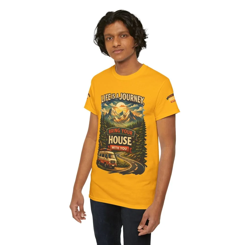 Unisex Heavy Cotton Tee — "Live Is A Journey-Bring Your House With You" Design Scenic-Line