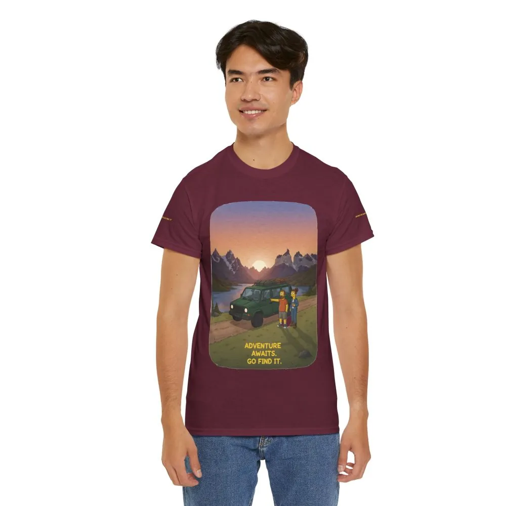 Unisex Heavy Cotton Tee — "Adventure Awaits-Go Find It" Design Sitcom-Line
