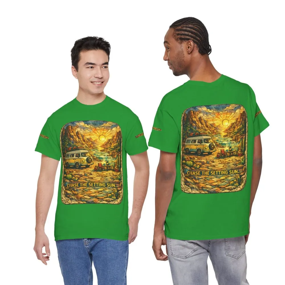 Unisex Heavy Cotton Tee — "Chase The Settings Sun" Design Cubic-Line