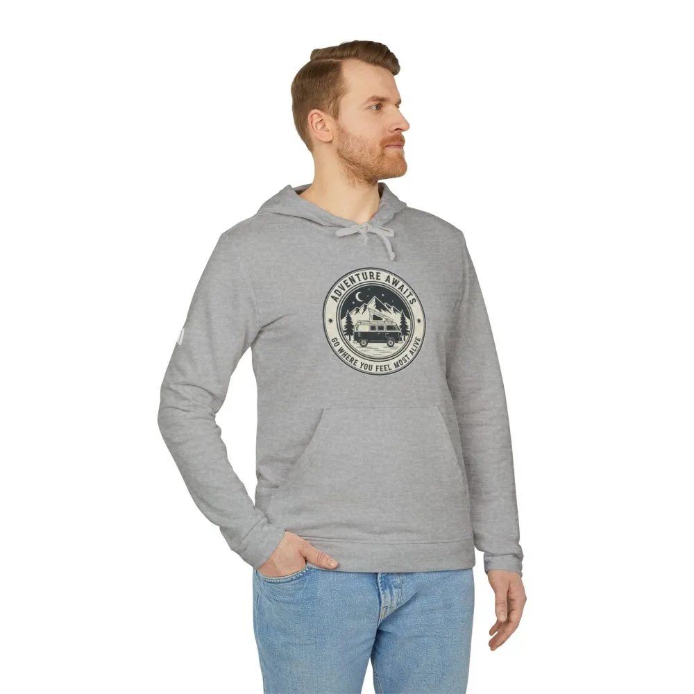 6623460967461373010_2048.jpeg Hoodie(Adidas) — 'Adventure Awaits-Go Where You Feel Most Alive' Outdoor Travel Pullover (Front + Back Printed)