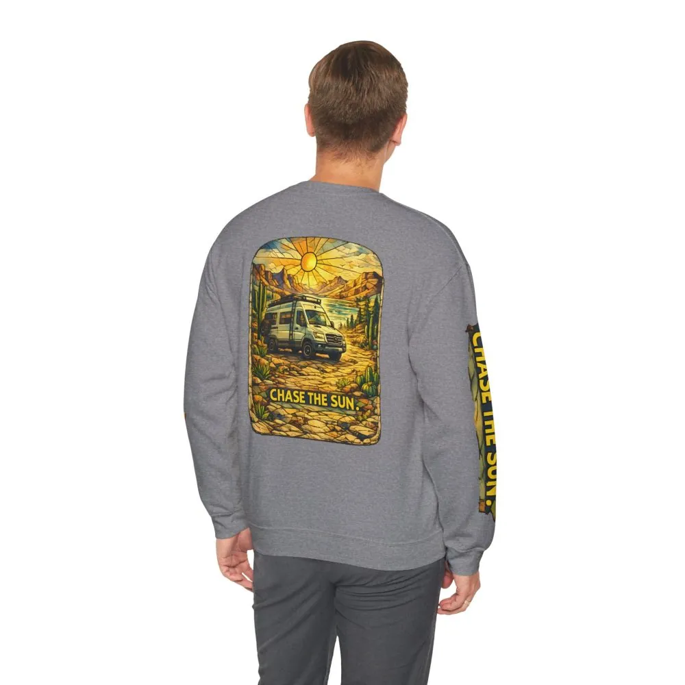 Unisex Heavy Blend™ Crewneck Sweatshirt — "Chase The Sun" Design Cubic-Line