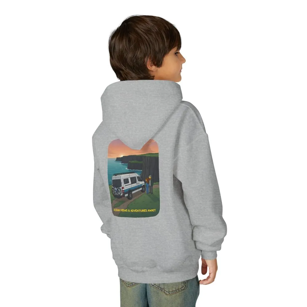 Youth Hoodie(Gildan) – "Ocean Views-Adventures Awaits" (Design Sitcom-Line)