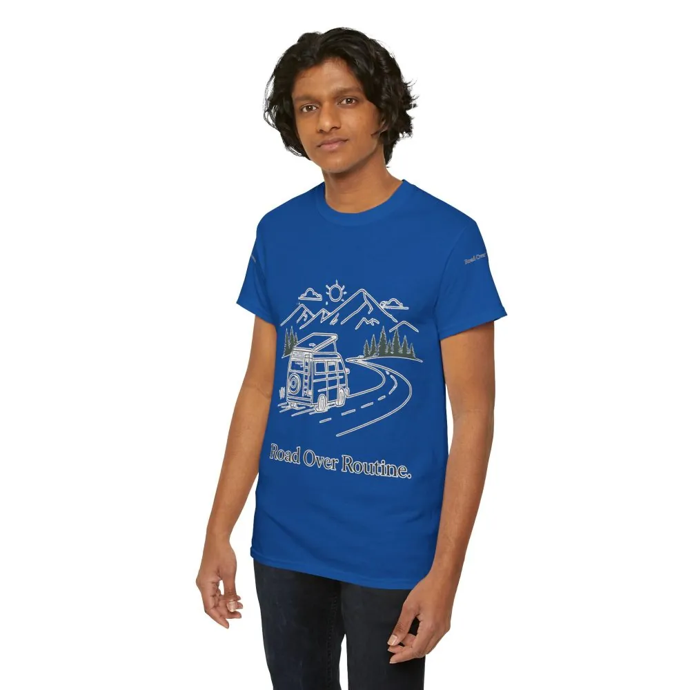 6632912115585761244_2048.jpeg Unisex Heavy Cotton Tee — "Road Over Routine" Design Minimal-Line